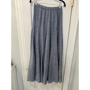 Sundance catalog skirt XS 100% linen long summer dress blue a line elastic waist